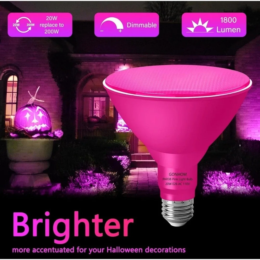 Pink Flood Light PAR38 LED 4‎ Pack Dimmable E26 20W Christmas Halloween